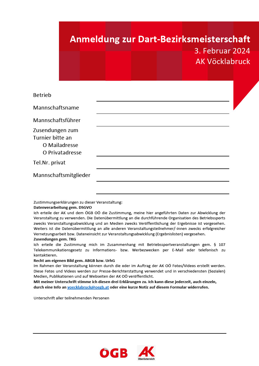 Anmeldeformular Dart 2024
